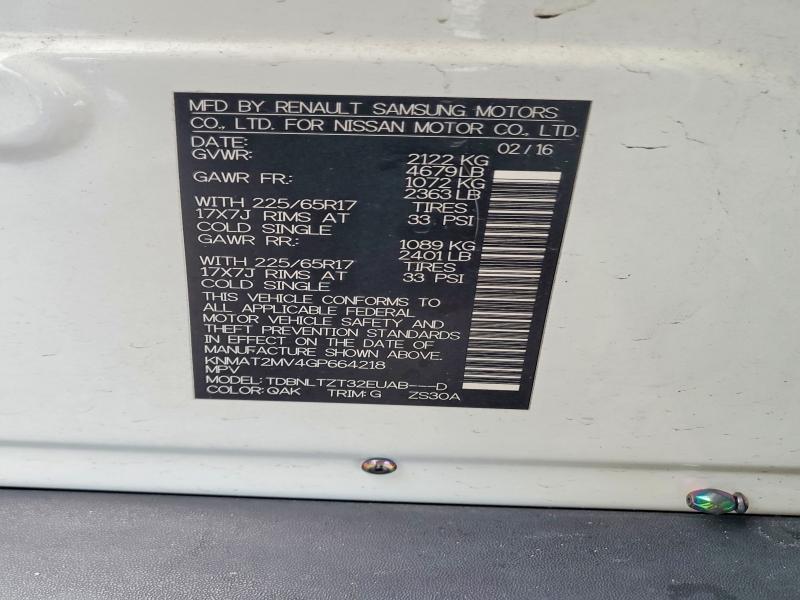 79854435 :رقم المزاد ، KNMAT2MV4GP664218 vin ، 2016 Nissan Rogue مزاد بيع