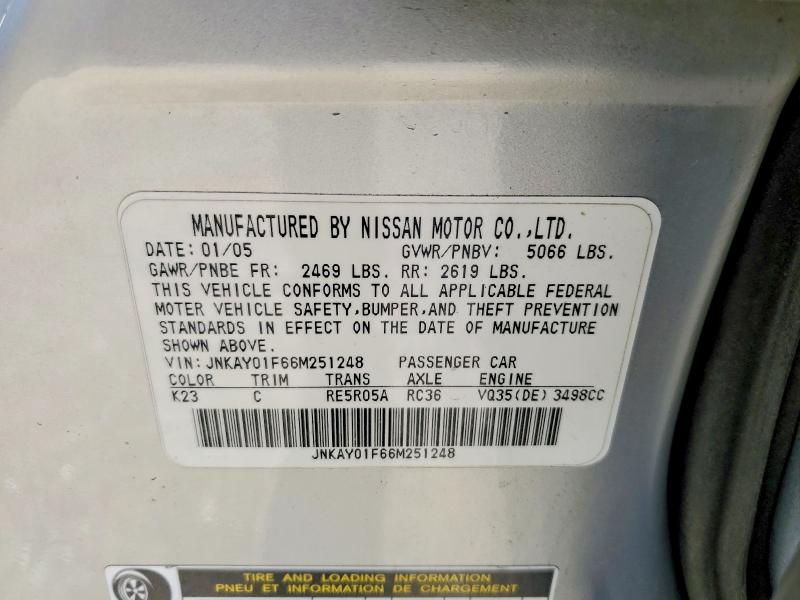 47292886 :رقم المزاد ، JNKAY01F66M251248 vin ، 2006 Infiniti M35 مزاد بيع