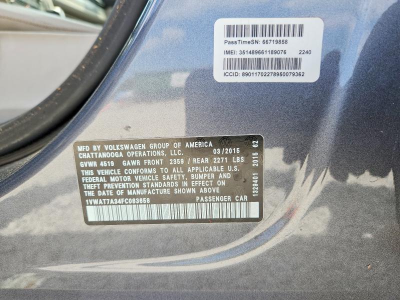 Продажа на аукционе авто 2015 Volkswagen Passat, vin: 1VWAT7A34FC083658, номер лота: 47977186
