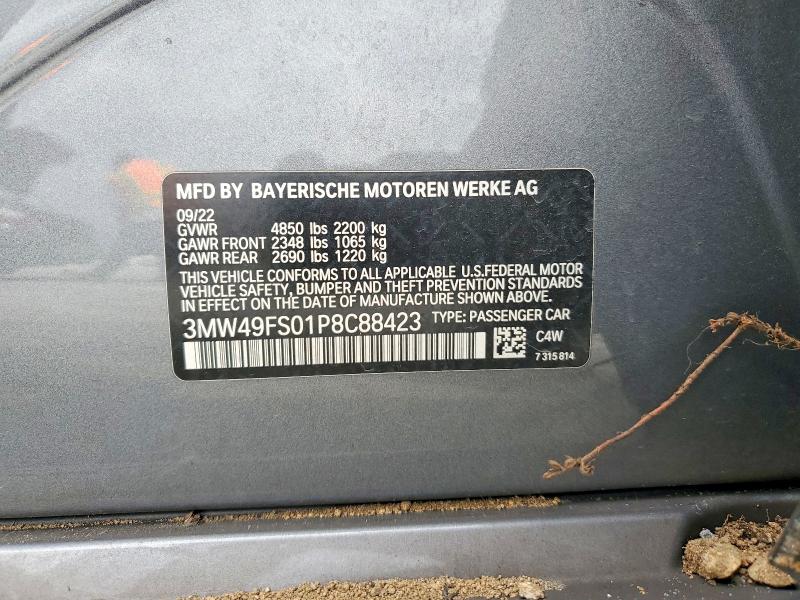 2023 Bmw M340i მანქანა იყიდება აუქციონზე, vin: 3MW49FS01P8C88423, აუქციონის ნომერი: 41840726