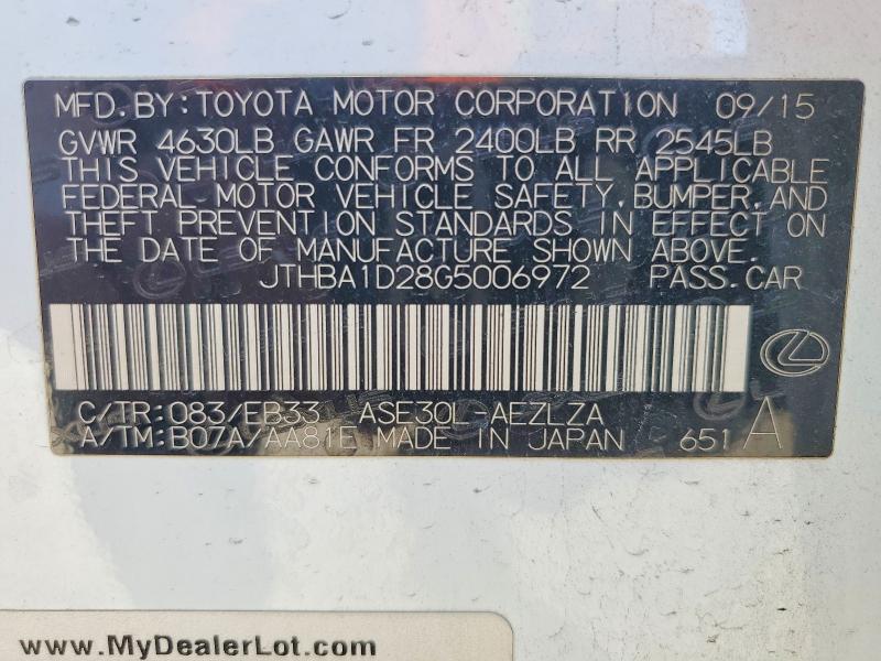 Продажа на аукционе авто 2016 Lexus Is 200t, vin: JTHBA1D28G5006972, номер лота: 41828346