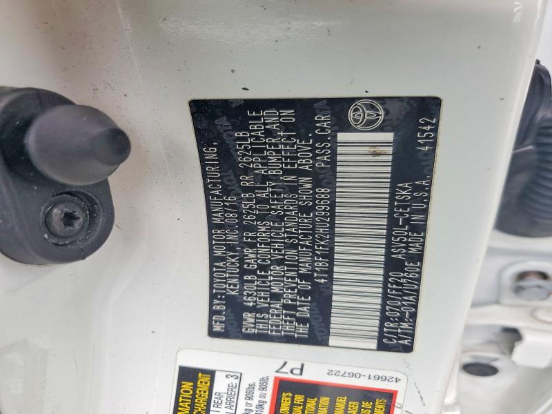Aukcja sprzedaży 2017 Toyota Camry, vin: 4T1BF1FK2HU299688, numer aukcji: 45503876
