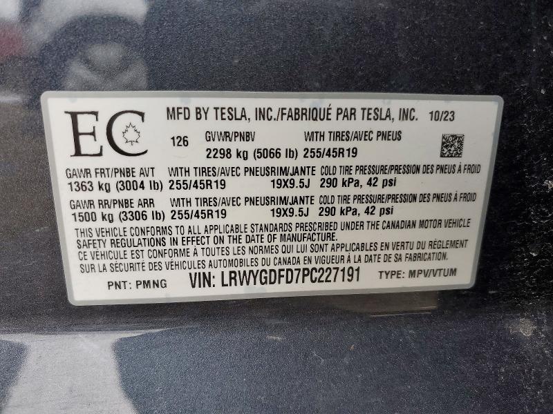 46735736 :رقم المزاد ، LRWYGDFD7PC227191 vin ، 2023 Tesla Model Y مزاد بيع