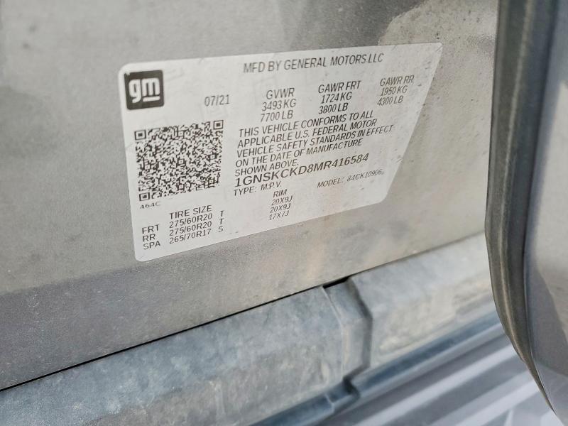 2021 Chevrolet Suburban მანქანა იყიდება აუქციონზე, vin: 1GNSKCKD8MR416584, აუქციონის ნომერი: 47328526