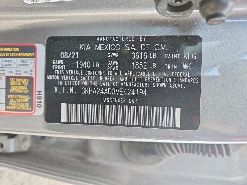 47262756 :رقم المزاد ، 3KPA24AD3ME424194 vin ، 2021 Kia Rio مزاد بيع