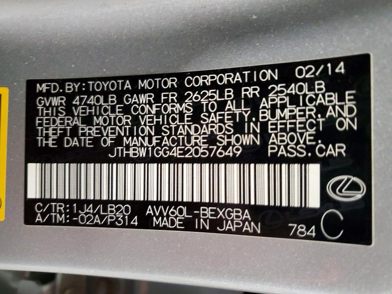 Продажа на аукционе авто 2014 Lexus Es 300h, vin: JTHBW1GG4E2057649, номер лота: 47028276