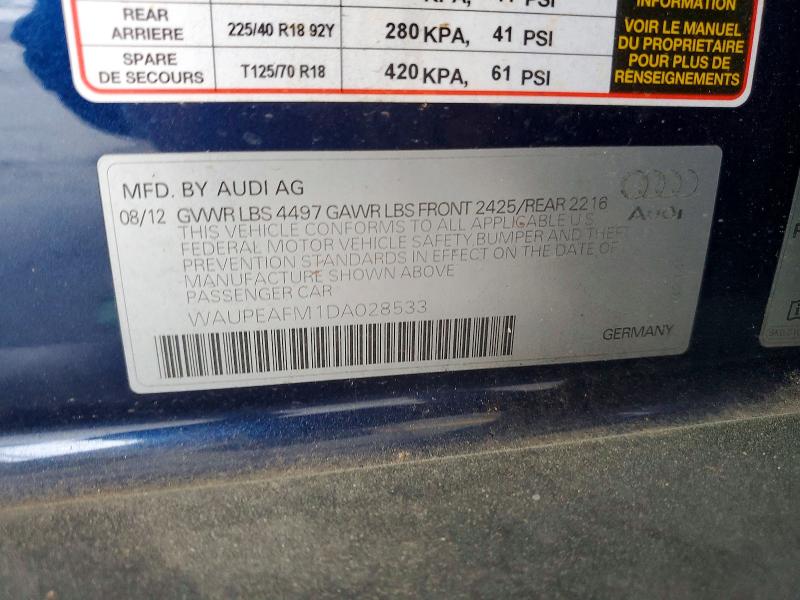 2013 Audi A3 მანქანა იყიდება აუქციონზე, vin: WAUPEAFM1DA028533, აუქციონის ნომერი: 47977346