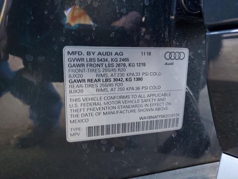 2019 Audi Q5 მანქანა იყიდება აუქციონზე, vin: WA1BNAFY5K2026124, აუქციონის ნომერი: 79590705