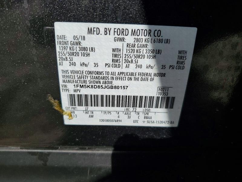47524236 :رقم المزاد ، 1FM5K8D85JGB80157 vin ، 2018 Ford Explorer مزاد بيع