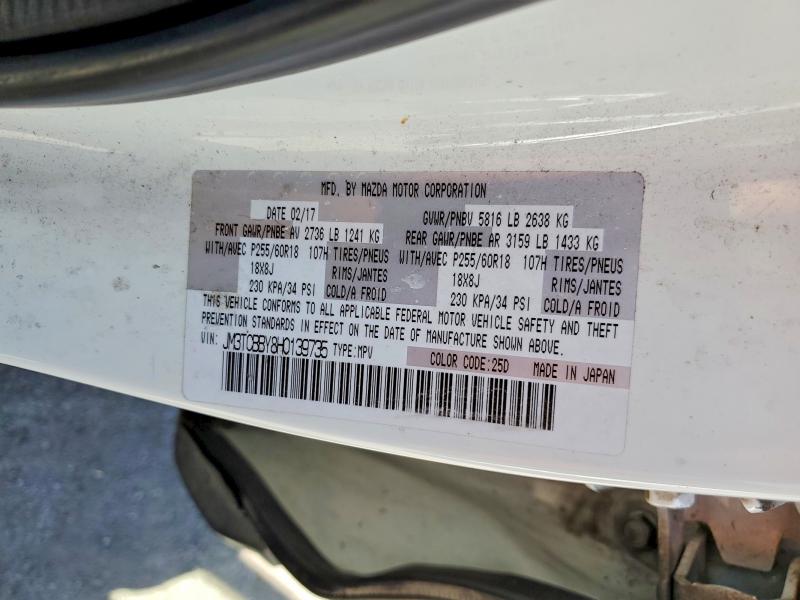 Продажа на аукционе авто 2017 Mazda Cx-9, vin: JM3TCBBY8H0139735, номер лота: 47390176