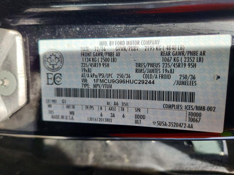 2017 Ford Escape მანქანა იყიდება აუქციონზე, vin: 1FMCU9G96HUC29244, აუქციონის ნომერი: 79769065