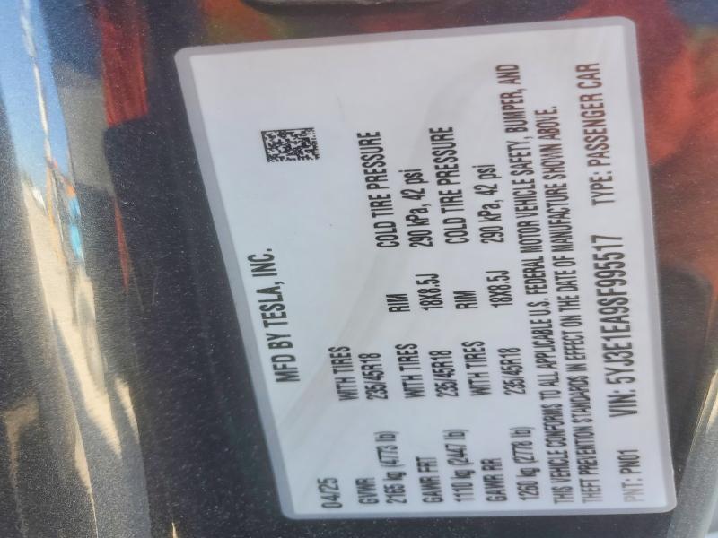 Aukcja sprzedaży 2025 Tesla Model 3, vin: 5YJ3E1EA9SF995517, numer aukcji: 46505016