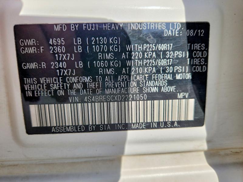 47936026 :رقم المزاد ، 4S4BRESCXD2221050 vin ، 2013 Subaru Outback مزاد بيع