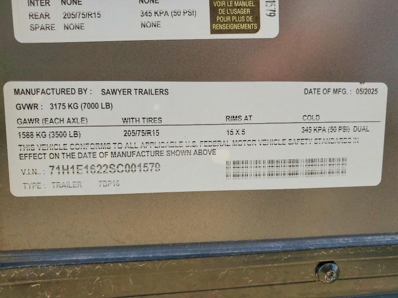 Продаж на аукціоні авто 2025 Sawyer Unknown, vin: 71H1E1622SC001579, номер лоту: 47411886