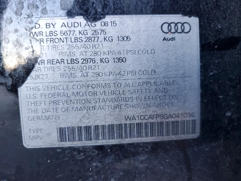 46918466 :رقم المزاد ، WA1CCAFP8GA041036 vin ، 2016 Audi Sq5 مزاد بيع