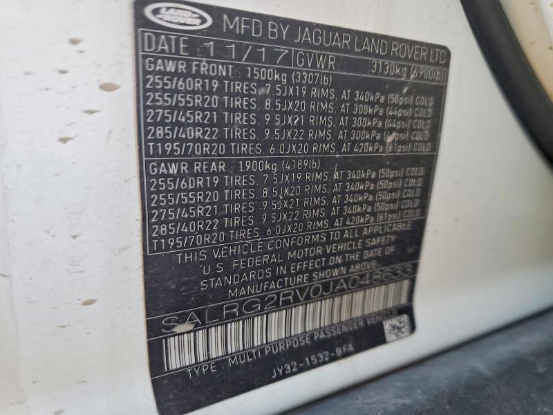 Aukcja sprzedaży 2018 Land Rover Discovery, vin: SALRG2RV0JA048633, numer aukcji: 46392096