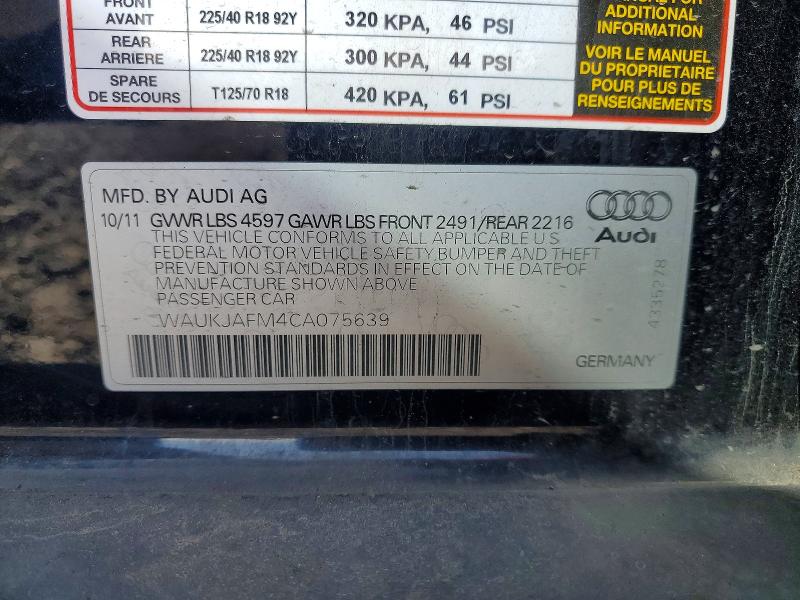 Aukcja sprzedaży 2012 Audi A3, vin: WAUKJAFM4CA075639, numer aukcji: 46899836