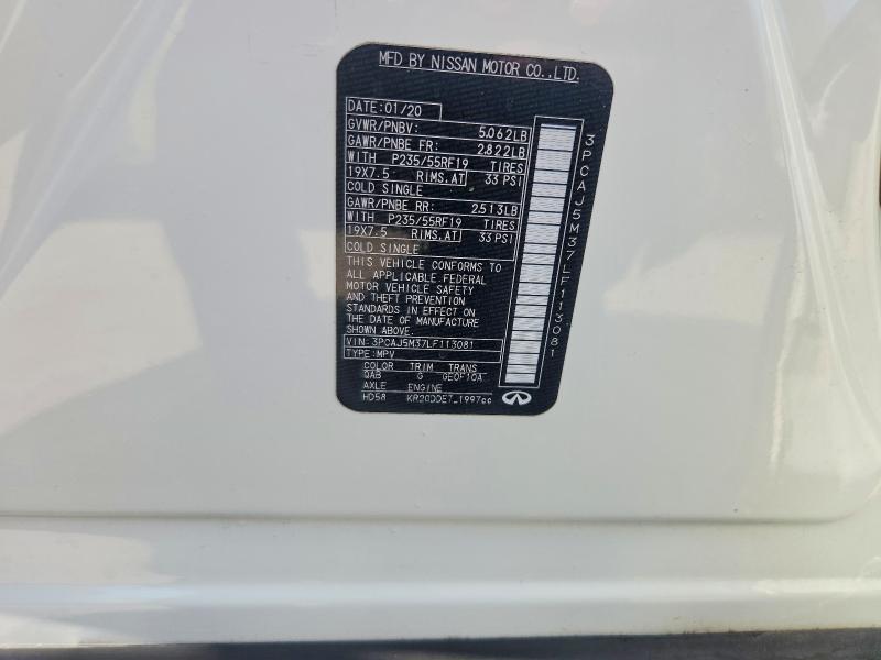 47272506 :رقم المزاد ، 3PCAJ5M37LF113081 vin ، 2020 Infiniti Qx50 مزاد بيع