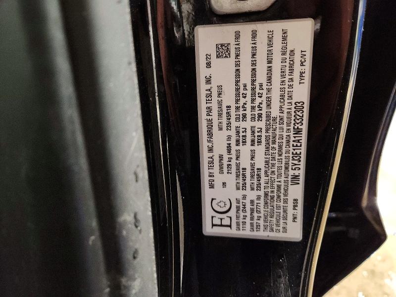 Продаж на аукціоні авто 2022 Tesla Model 3, vin: 5YJ3E1EA1NF332303, номер лоту: 45612976