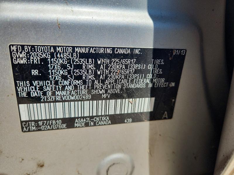 46972266 :رقم المزاد ، 2T3ZFREV0DW002489 vin ، 2013 Toyota Rav4 مزاد بيع