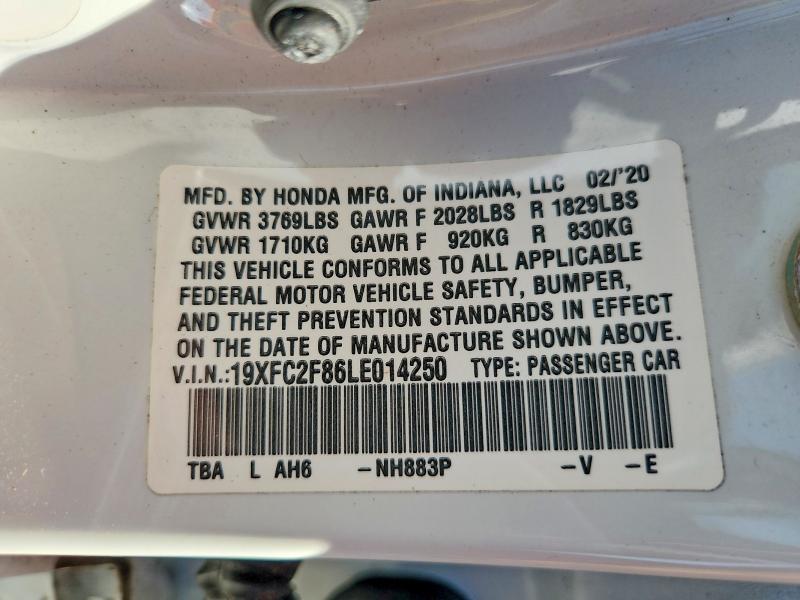 2020 Honda Civic მანქანა იყიდება აუქციონზე, vin: 19XFC2F86LE014250, აუქციონის ნომერი: 46663736