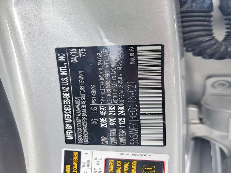 47298886 :رقم المزاد ، 55SWF4JB8GU159021 vin ، 2016 Mercedes-benz C مزاد بيع