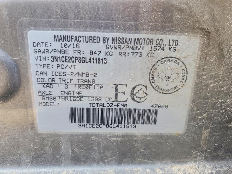 47182746 :رقم المزاد ، 3N1CE2CP8GL411813 vin ، 2016 Nissan Versa Note مزاد بيع