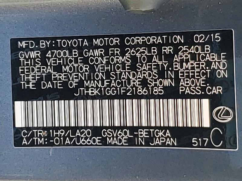 46666976 :رقم المزاد ، JTHBK1GG1F2186185 vin ، 2015 Lexus Es 350 مزاد بيع