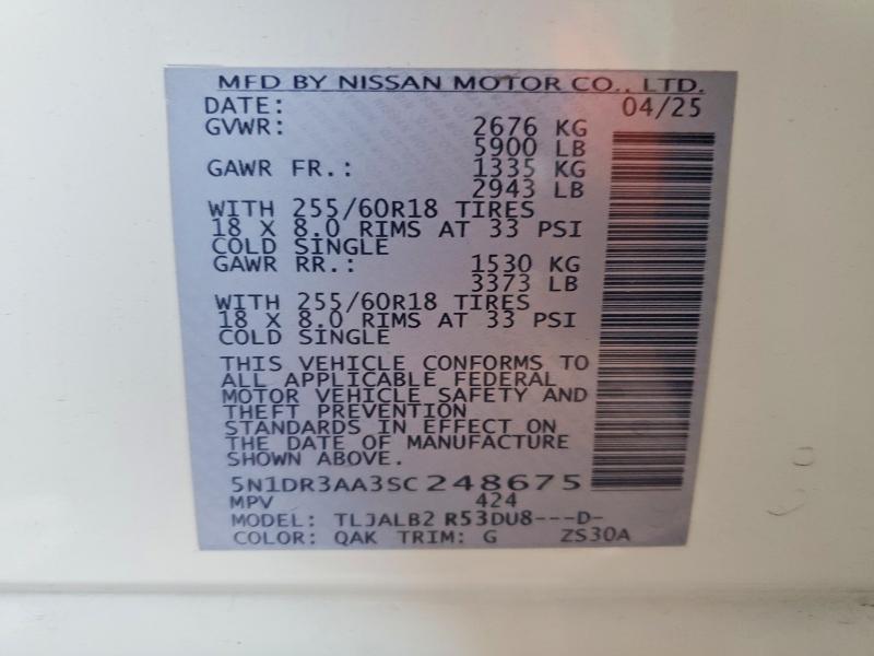 Aukcja sprzedaży 2025 Nissan Pathfinder, vin: 5N1DR3AA3SC248675, numer aukcji: 47306276