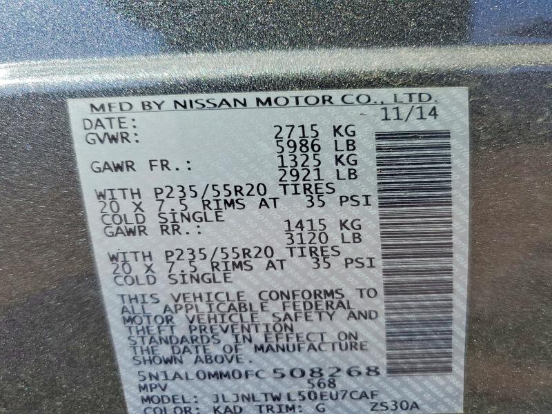Aukcja sprzedaży 2015 Infiniti Qx60, vin: 5N1AL0MM0FC508268, numer aukcji: 41969706