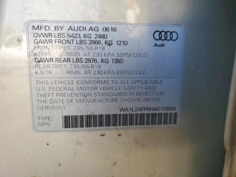 Продажа на аукционе авто 2017 Audi Q5, vin: WA1L2AFP8HA010888, номер лота: 48076026