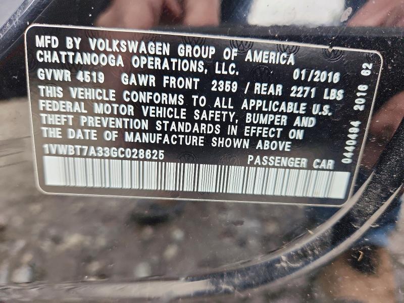 Auction sale of the 2016 Volkswagen Passat, vin: 1VWBT7A33GC028625, lot number: 47165726