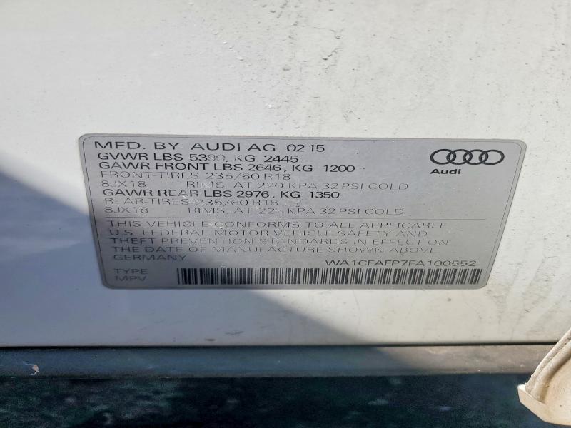 Продажа на аукционе авто 2015 Audi Q5, vin: WA1CFAFP7FA100552, номер лота: 46820226