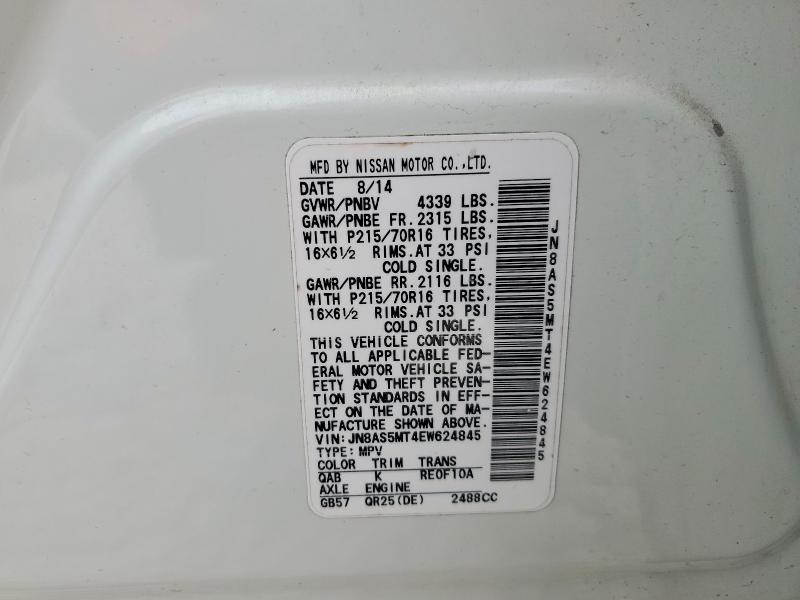 2014 Nissan Rogue Select მანქანა იყიდება აუქციონზე, vin: JN8AS5MT4EW624845, აუქციონის ნომერი: 46387656