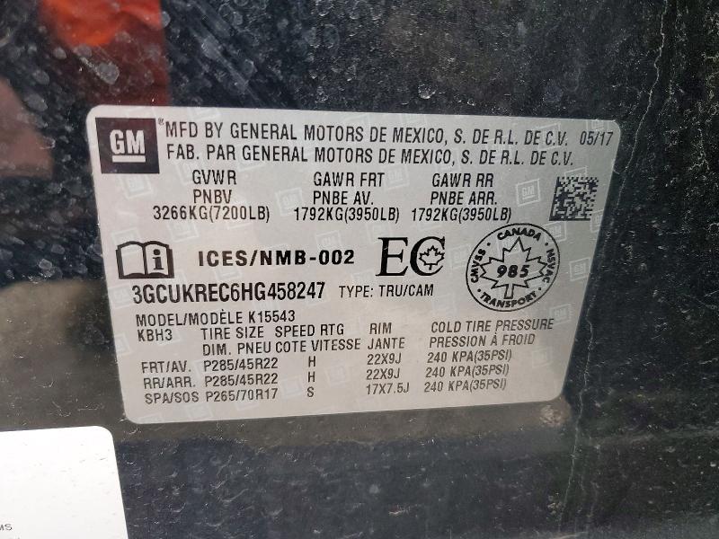 47628196 :رقم المزاد ، 3GCUKREC6HG458247 vin ، 2017 Chevrolet Silverado مزاد بيع