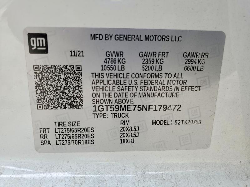 2022 Gmc Sierra მანქანა იყიდება აუქციონზე, vin: 1GT59ME75NF179472, აუქციონის ნომერი: 47756696