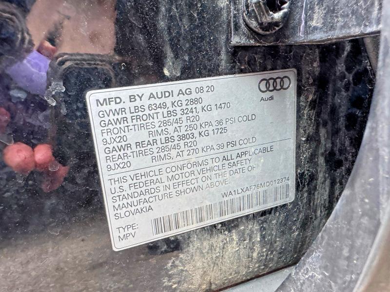 48509016 :رقم المزاد ، WA1LXAF76MD012374 vin ، 2021 Audi Q7 مزاد بيع