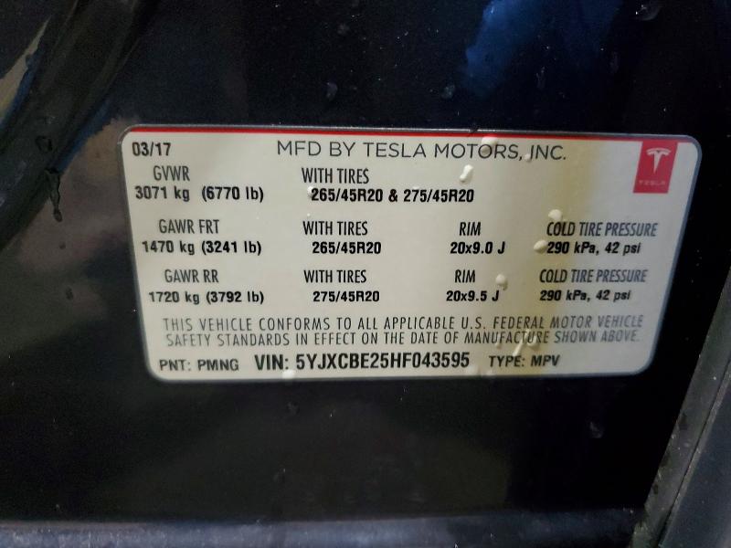 46483666 :رقم المزاد ، 5YJXCBE25HF043595 vin ، 2017 Tesla Model X مزاد بيع