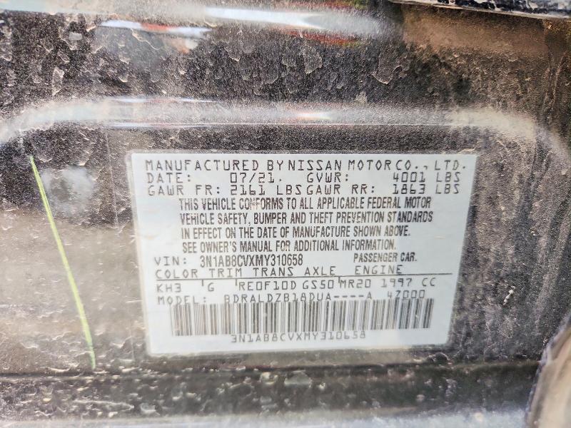 2021 Nissan Sentra მანქანა იყიდება აუქციონზე, vin: 3N1AB8CVXMY310658, აუქციონის ნომერი: 79550285