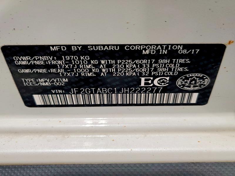 Aukcja sprzedaży 2018 Subaru Crosstrek, vin: JF2GTABC1JH222277, numer aukcji: 46833656