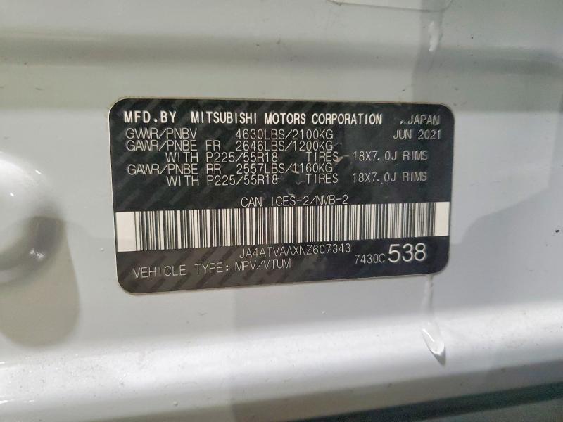45448816 :رقم المزاد ، JA4ATVAAXNZ607343 vin ، 2022 Mitsubishi Eclipse Cross مزاد بيع