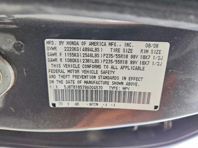 2009 Acura Rdx მანქანა იყიდება აუქციონზე, vin: 5J8TB18579A004570, აუქციონის ნომერი: 46333166