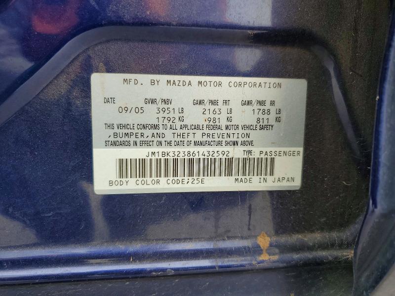2006 Mazda 3 მანქანა იყიდება აუქციონზე, vin: JM1BK323861432592, აუქციონის ნომერი: 41674366
