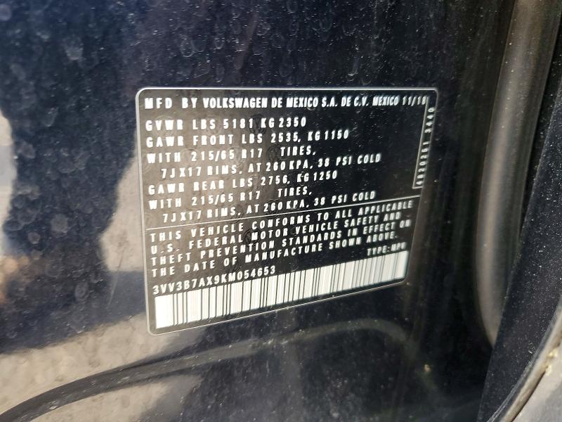 46300026 :رقم المزاد ، 3VV3B7AX9KM054653 vin ، 2019 Volkswagen Tiguan مزاد بيع