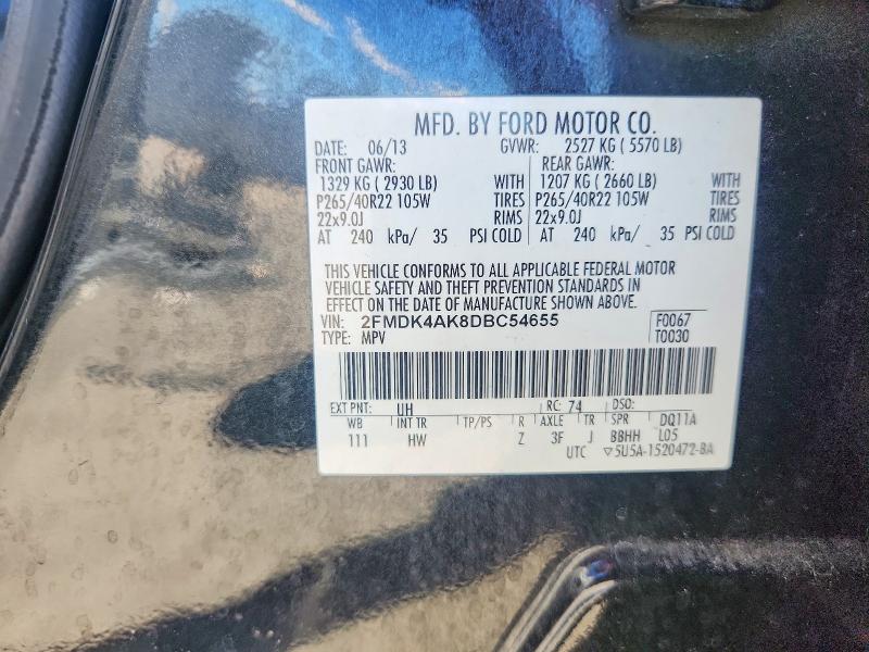 Продаж на аукціоні авто 2013 Ford Edge, vin: 2FMDK4AK8DBC54655, номер лоту: 47541296