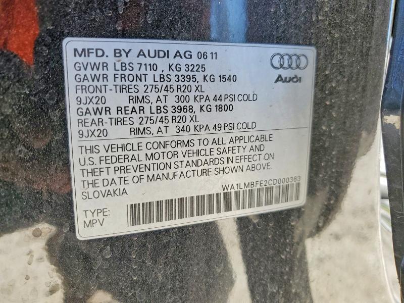 Продаж на аукціоні авто 2012 Audi Q7, vin: WA1LMBFE2CD000363, номер лоту: 46761246