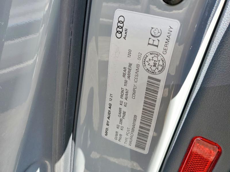 79175145 :رقم المزاد ، WAUFACF58NA015839 vin ، 2022 Audi A5 مزاد بيع