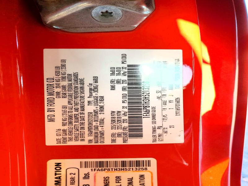 46528186 :رقم المزاد ، 1FA6P8TH3H5213258 vin ، 2017 Ford Mustang مزاد بيع