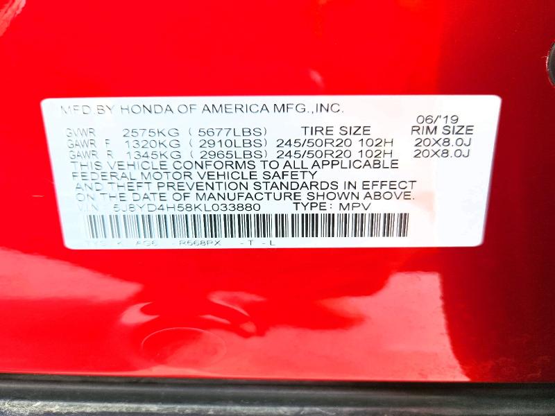 46745566 :رقم المزاد ، 5J8YD4H58KL033880 vin ، 2019 Acura Mdx مزاد بيع