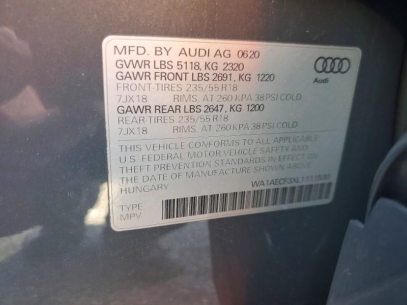 2020 Audi Q3 მანქანა იყიდება აუქციონზე, vin: WA1AECF3XL1111530, აუქციონის ნომერი: 46050746